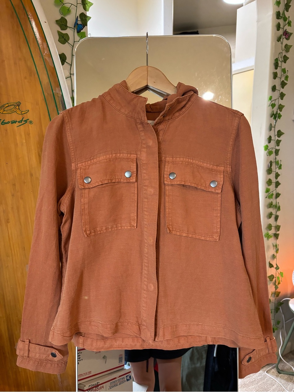 Nicole Miller Rust Utility Jacket with Snap Pockets and hoody Medium